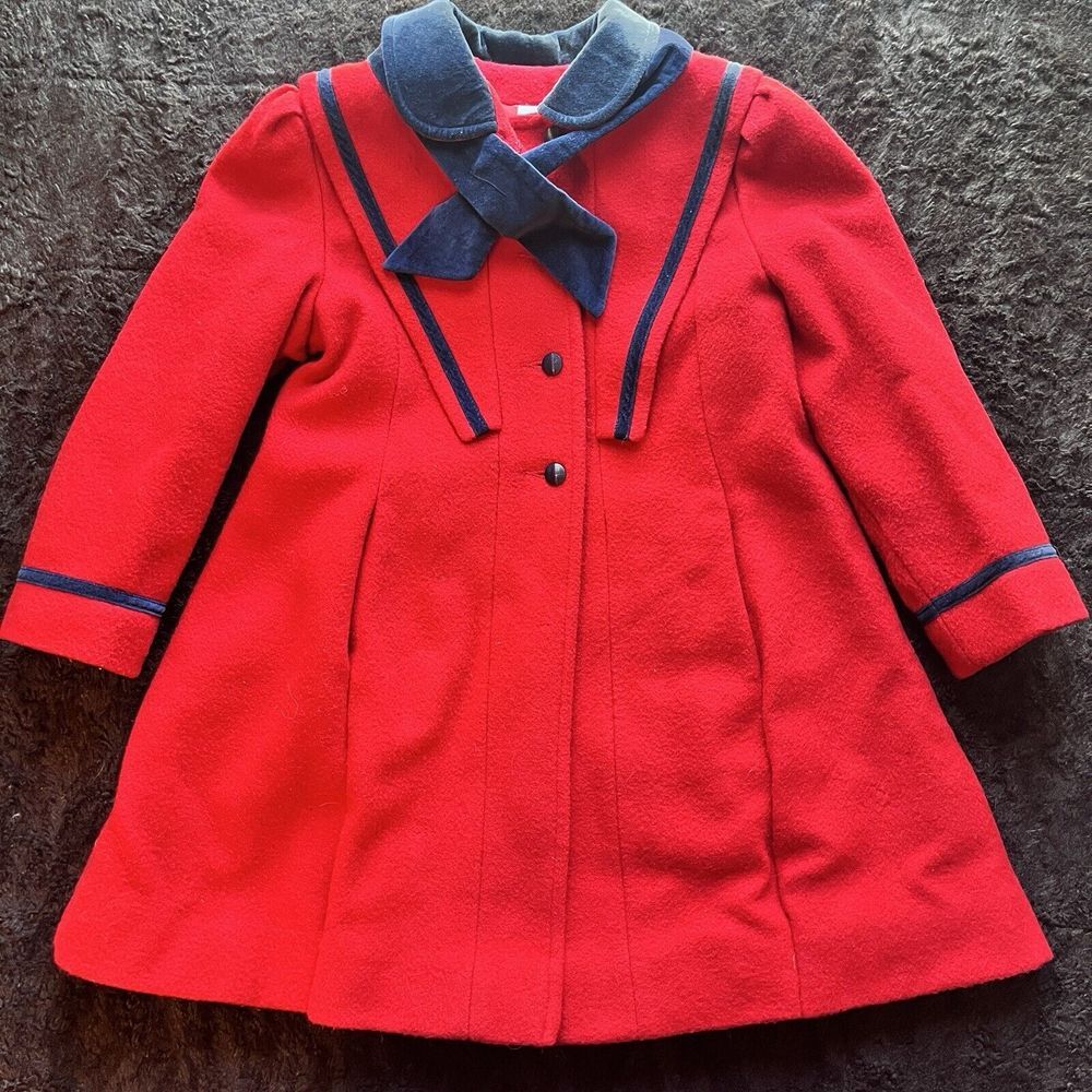 Vintage 80s‎ Wool Nylon Red Christmas Coat Girls 6X Tailored by Rothschild USA